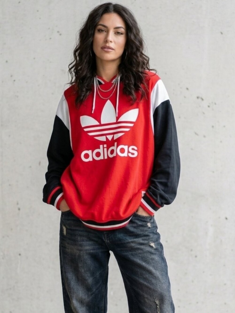 Adidas Originals Women's Unisex Size Medium Varsity Trefoil Colorblock Hoodie